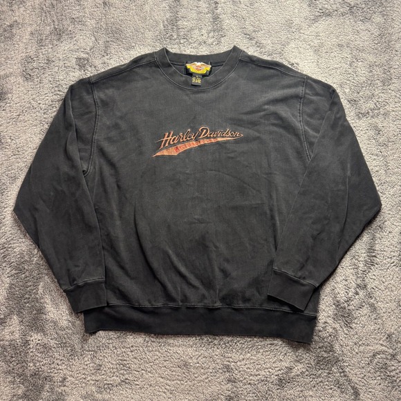 Harley-Davidson Other - Harley Davidson Vintage Faded Black Embroidered Sweatshirt Mens XL Crewneck